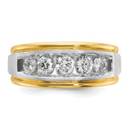 14k Two-tone Men's Polished Satin and Grooved 5-Stone Ring Mounting, Mounting Only - Sophia Jewelers