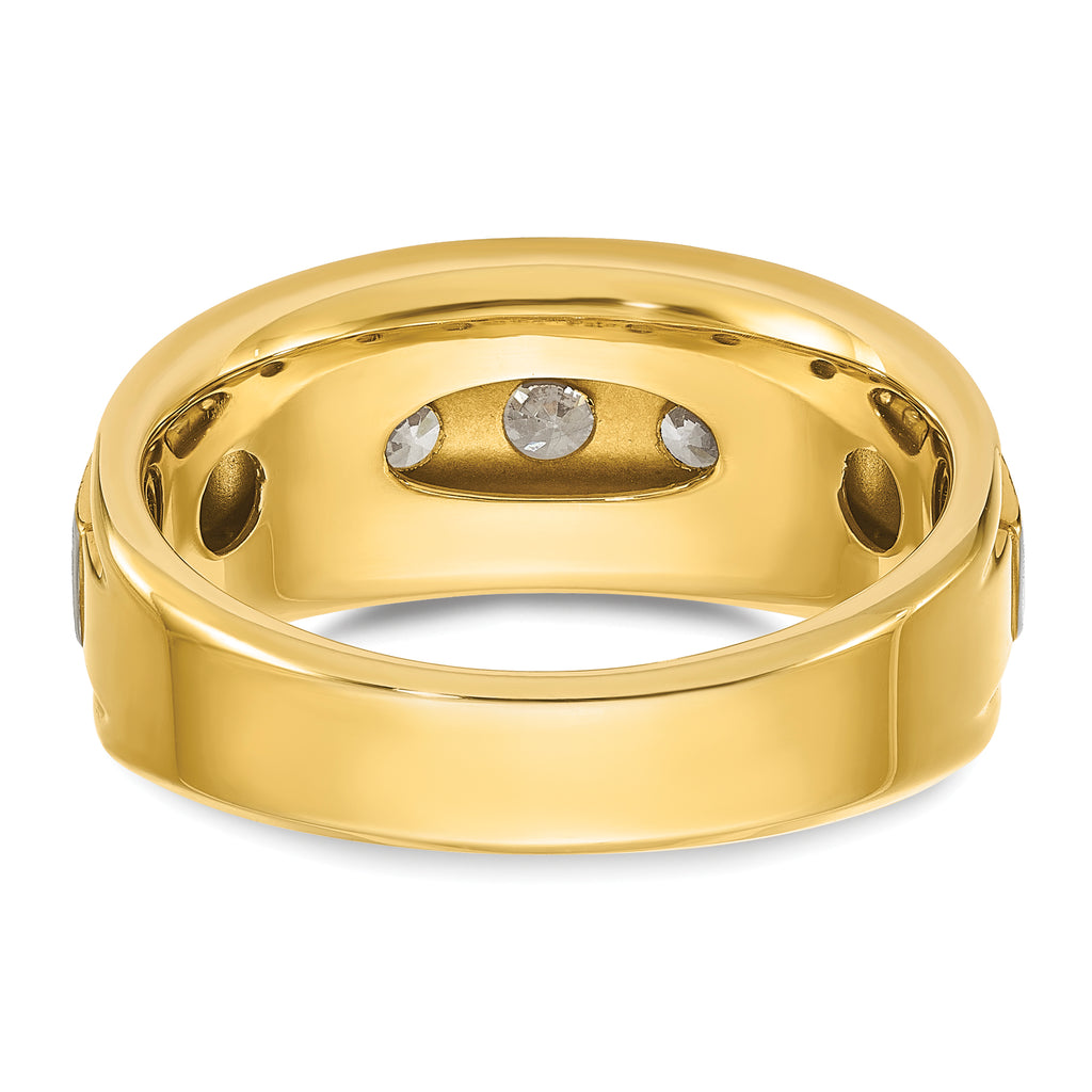14k Two-tone Men's Polished Satin and Grooved 5-Stone Ring Mounting, Mounting Only - Sophia Jewelers