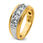 14k Two-tone Men's Polished Satin and Grooved 5-Stone 1 Carat AA Quality Diamond Ring - Sophia Jewelers