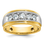 14k Two-tone Men's Polished Satin and Grooved 5-Stone Ring Mounting, Mounting Only - Sophia Jewelers