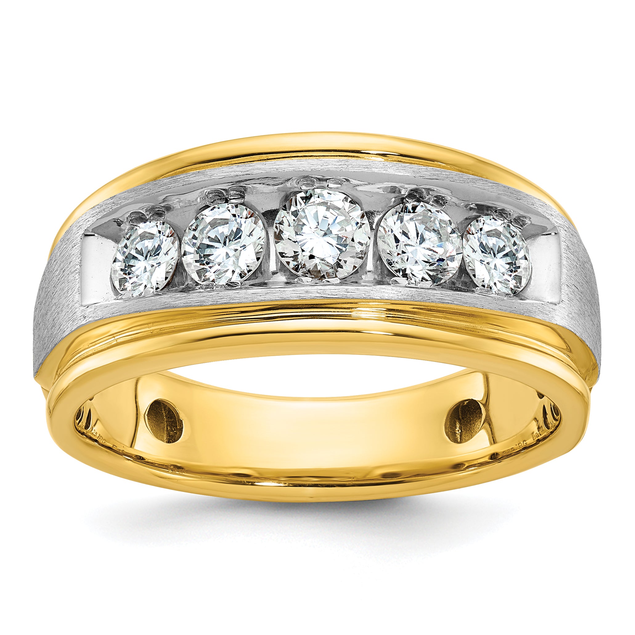 14k Two-tone Men's Polished Satin and Grooved 5-Stone Ring Mounting, Mounting Only - Sophia Jewelers