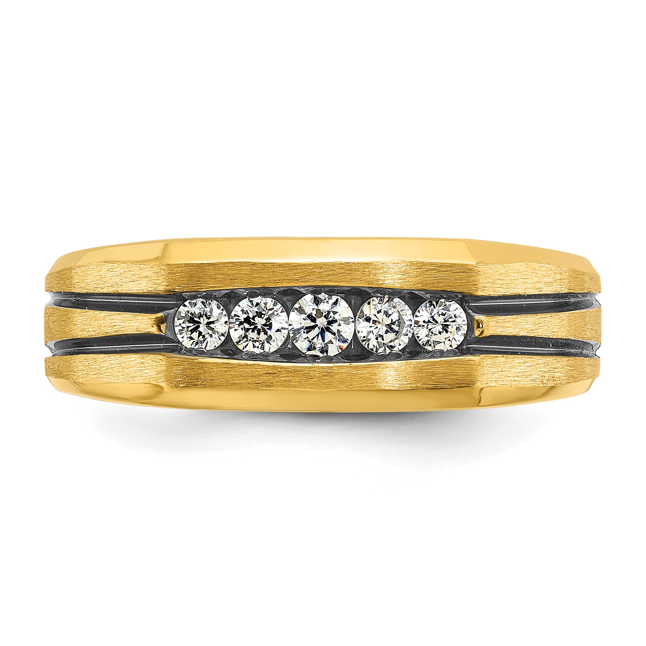 10k with Black Rhodium Men's Polished Satin and Grooved 1/4 Carat A Quality Diamond 5-Stone Ring