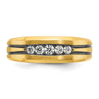 10k with Black Rhodium Men's Polished Satin and Grooved 1/4 Carat A Quality Diamond 5-Stone Ring