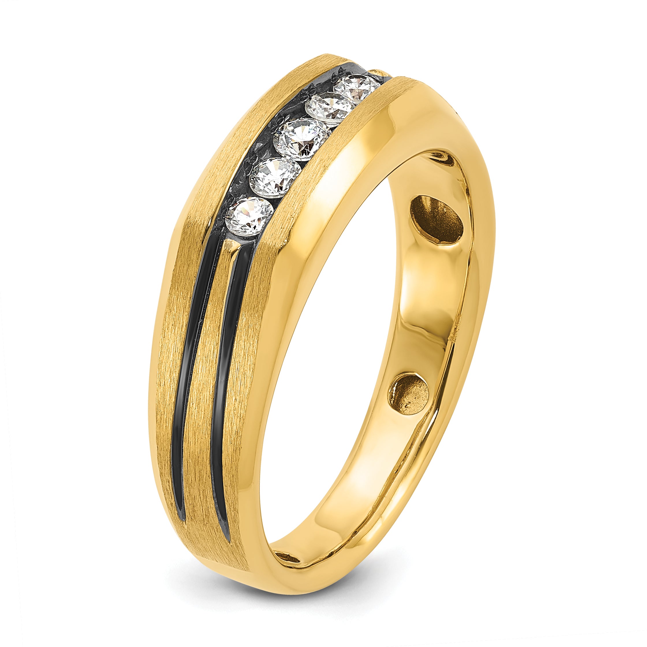 10k with Black Rhodium Men's Polished Satin and Grooved 1/4 Carat A Quality Diamond 5-Stone Ring