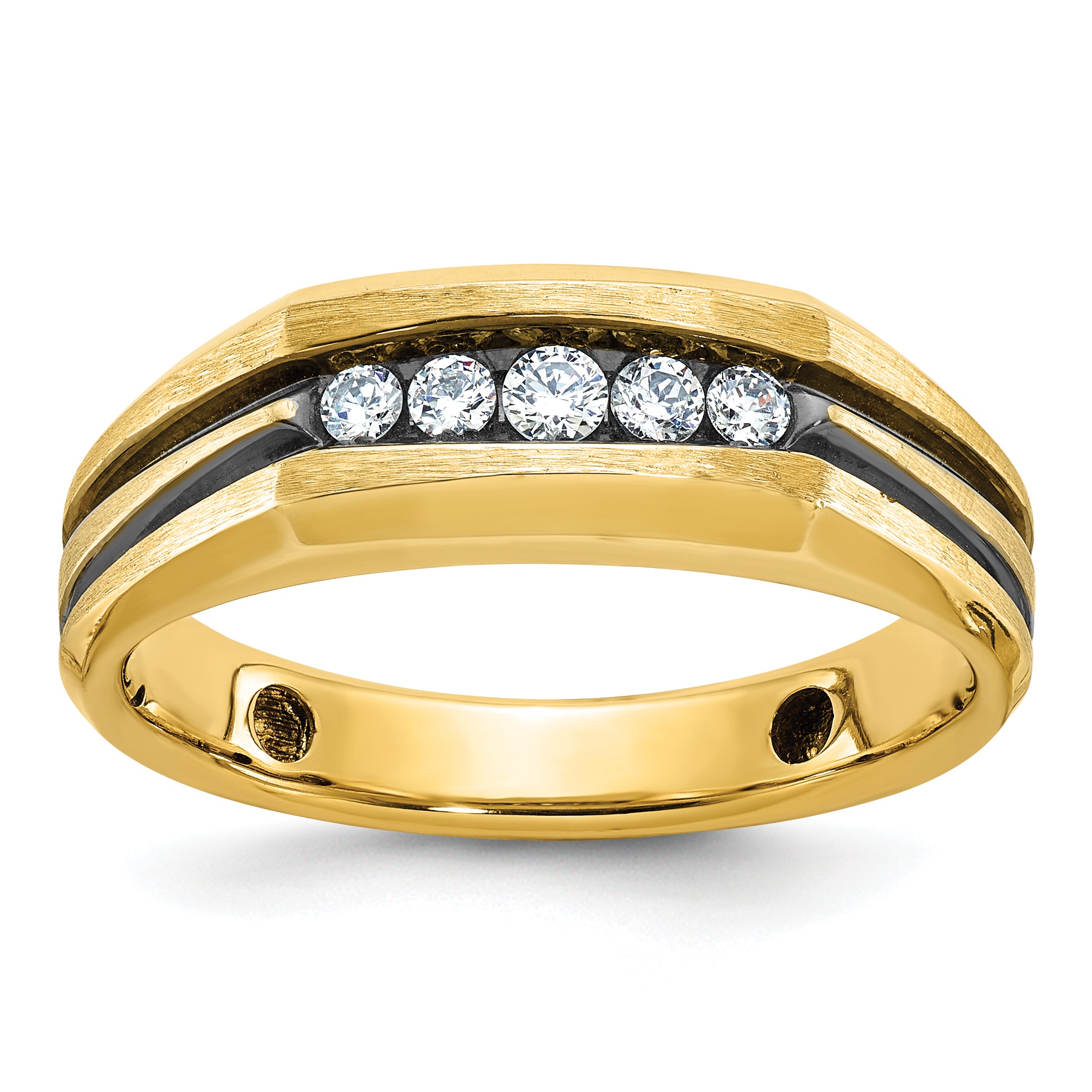 10k with Black Rhodium Men's Polished Satin and Grooved 1/4 Carat A Quality Diamond 5-Stone Ring