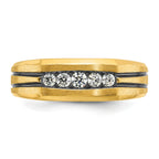 14k with Black Rhodium Men's Polished Satin and Grooved 1/4 Carat AA Quality Diamond 5-Stone Ring - Sophia Jewelers