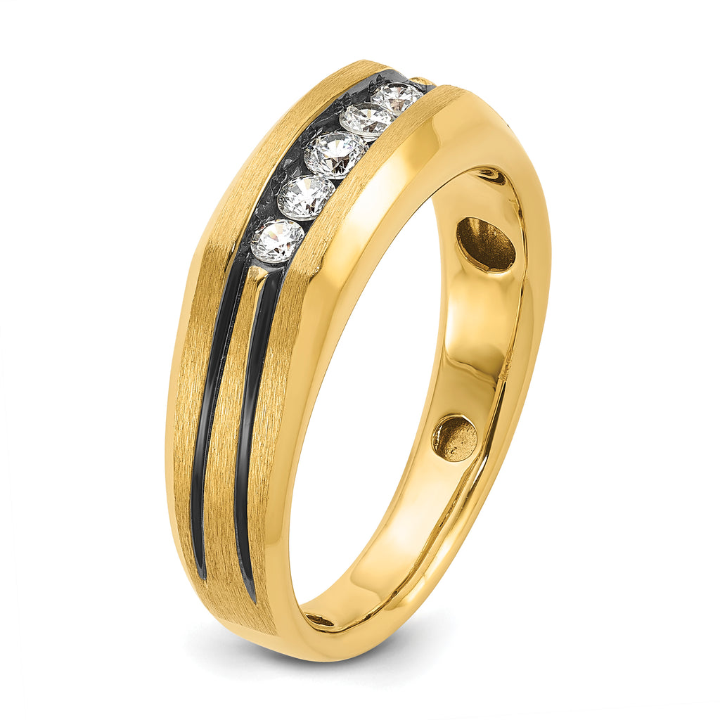 14k with Black Rhodium Men's Polished Satin and Grooved 1/4 Carat AA Quality Diamond 5-Stone Ring - Sophia Jewelers