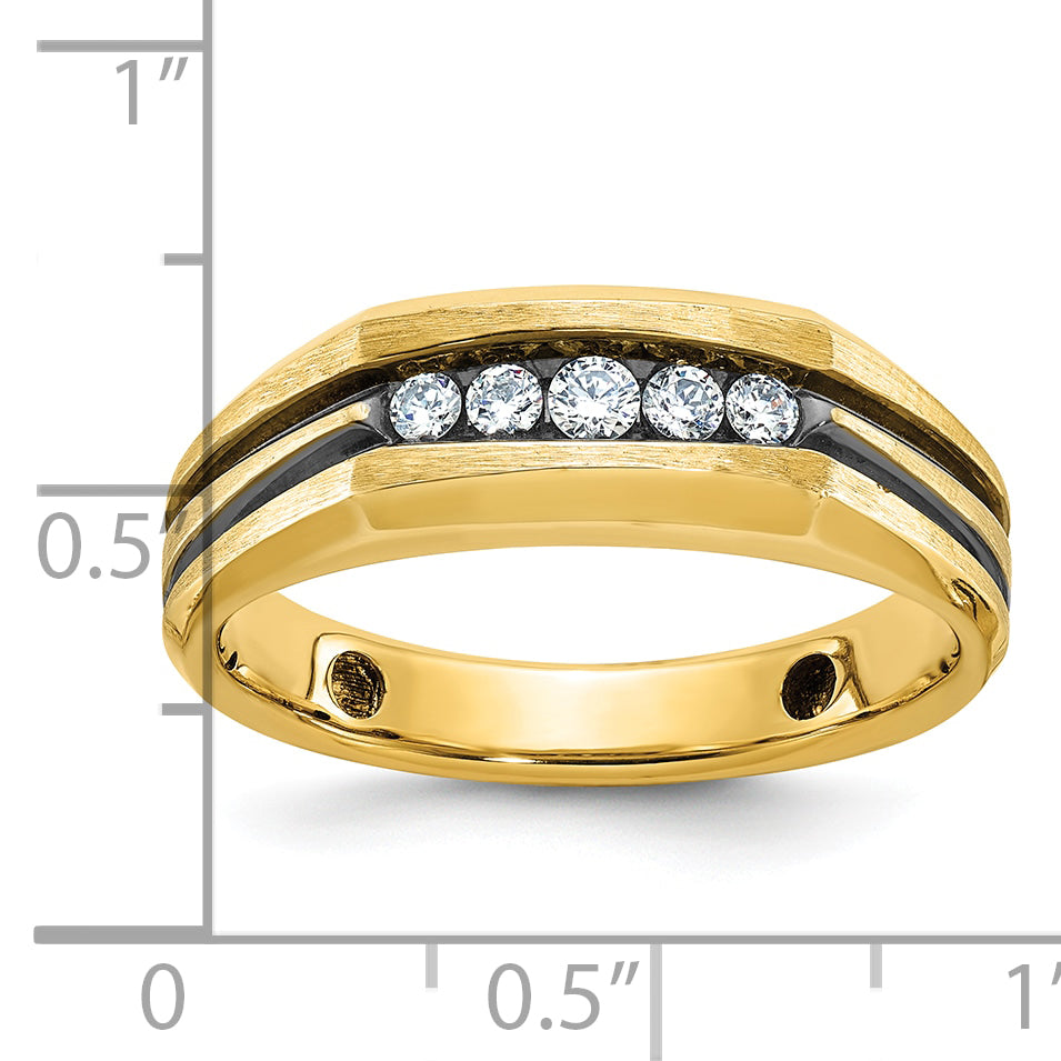 14k Men's Polished Satin and Grooved 5-Stone Ring Mounting, Mounting Only - Sophia Jewelers