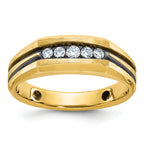 14k with Black Rhodium Men's Polished Satin and Grooved 1/4 Carat AA Quality Diamond 5-Stone Ring - Sophia Jewelers