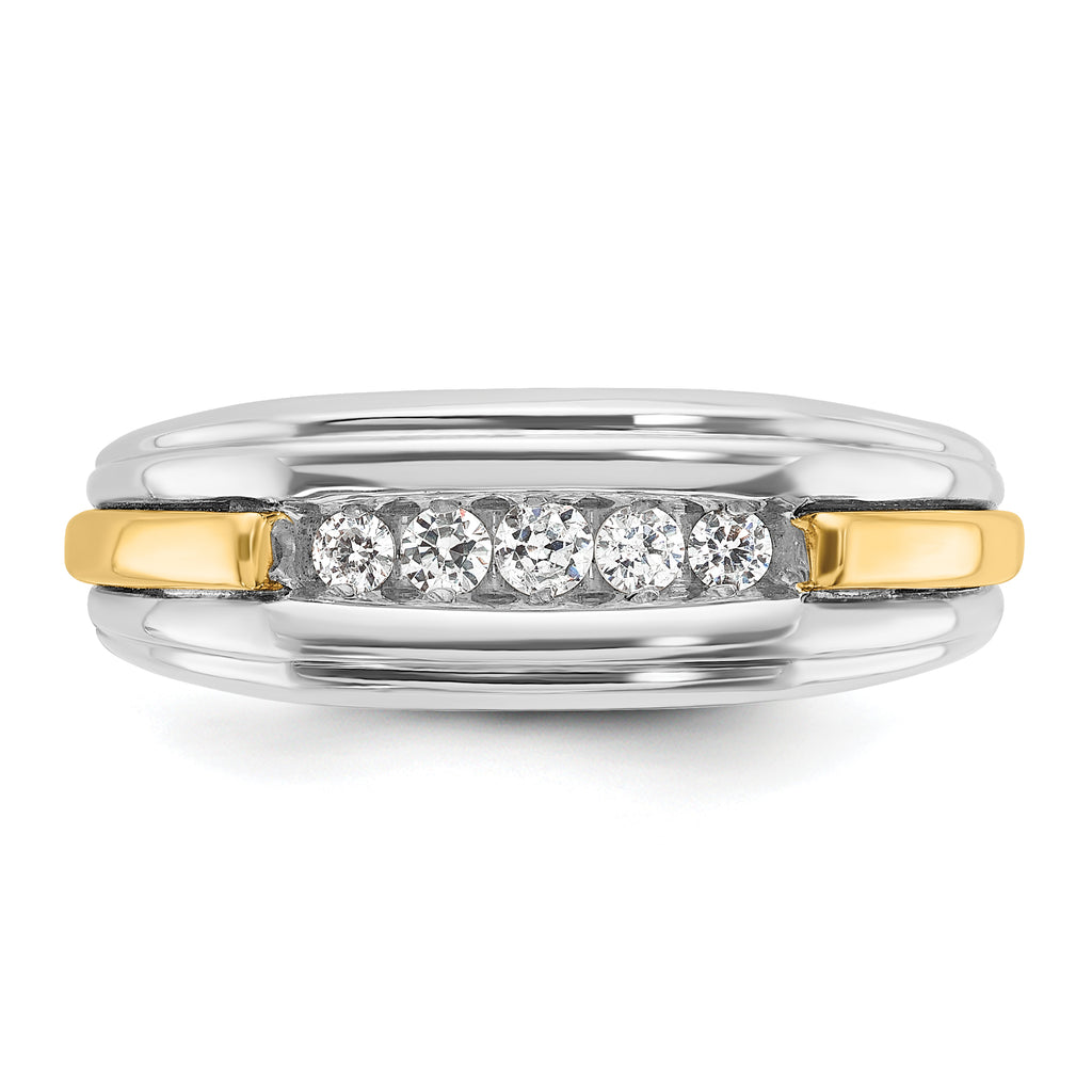 14k Two-tone Men's Polished and Grooved 5-Stone 1/4 Carat AA Quality Diamond Ring - Sophia Jewelers