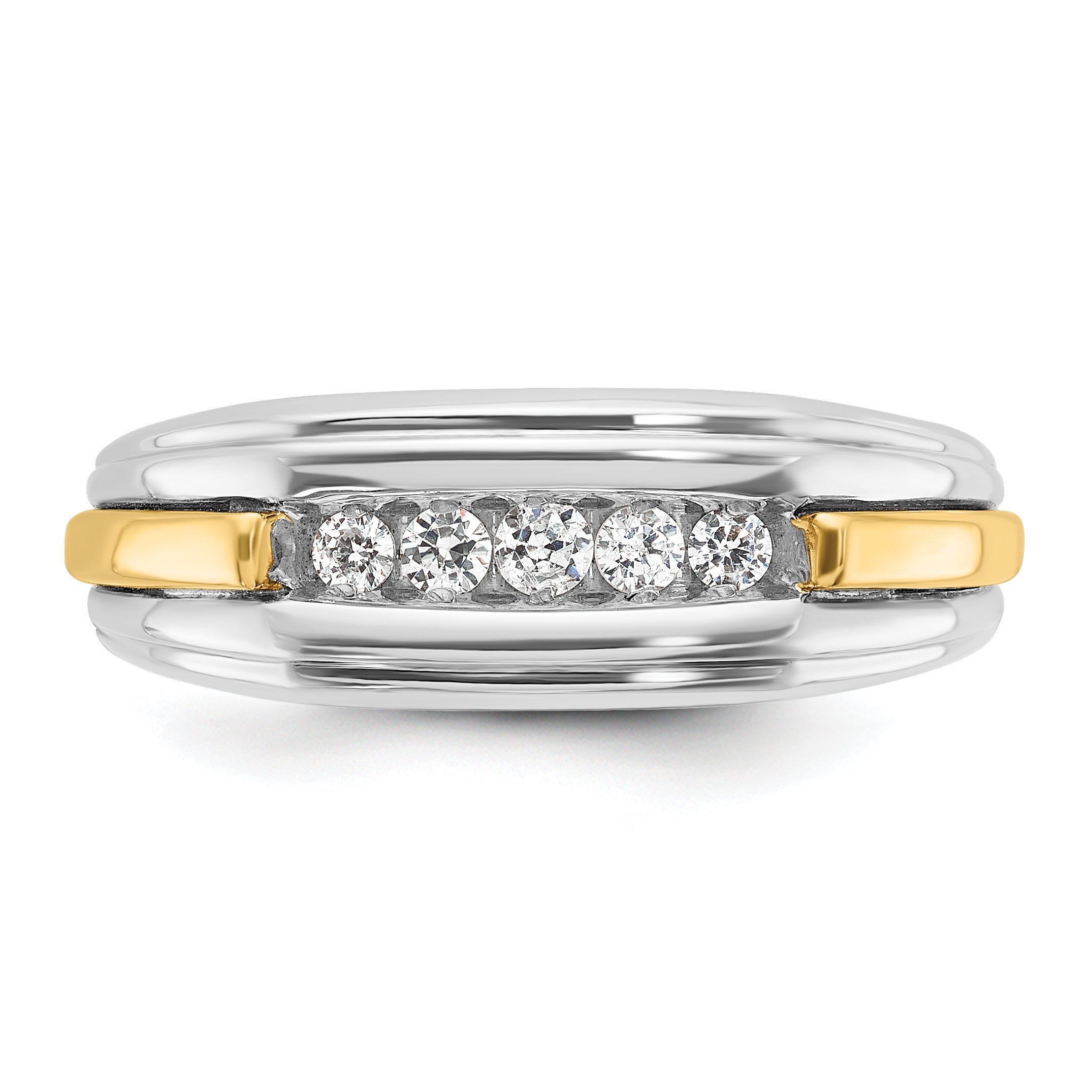 14k Two-tone Men's Polished and Grooved 5-Stone 1/4 Carat AA Quality Diamond Ring - Sophia Jewelers