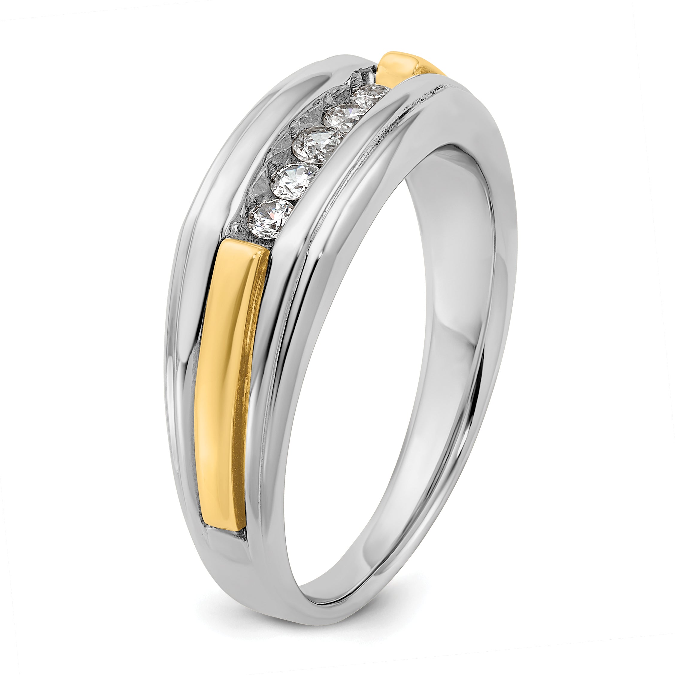 14k Two-tone Men's Polished and Grooved 5-Stone Ring Mounting, Mounting Only - Sophia Jewelers