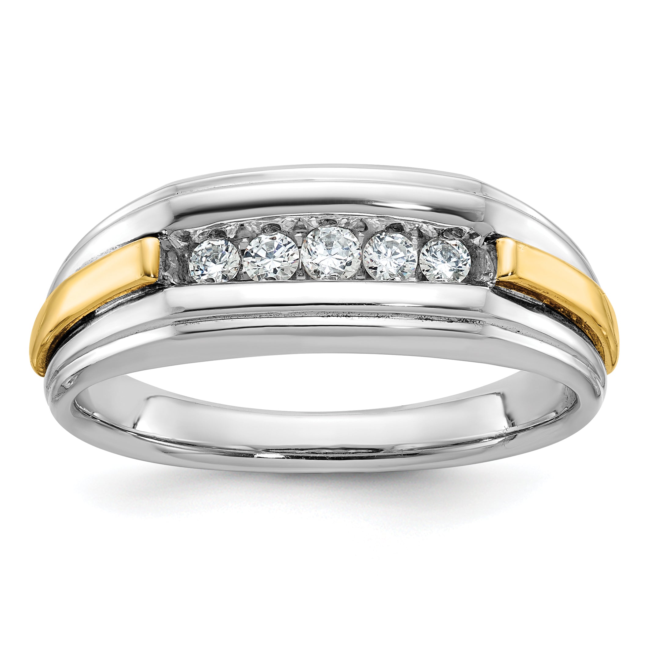 14k Two-tone Men's Polished and Grooved 5-Stone Ring Mounting, Mounting Only - Sophia Jewelers Main image