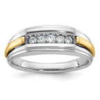 14k Two-tone Men's Polished and Grooved 5-Stone 1/4 Carat AA Quality Diamond Ring - Sophia Jewelers