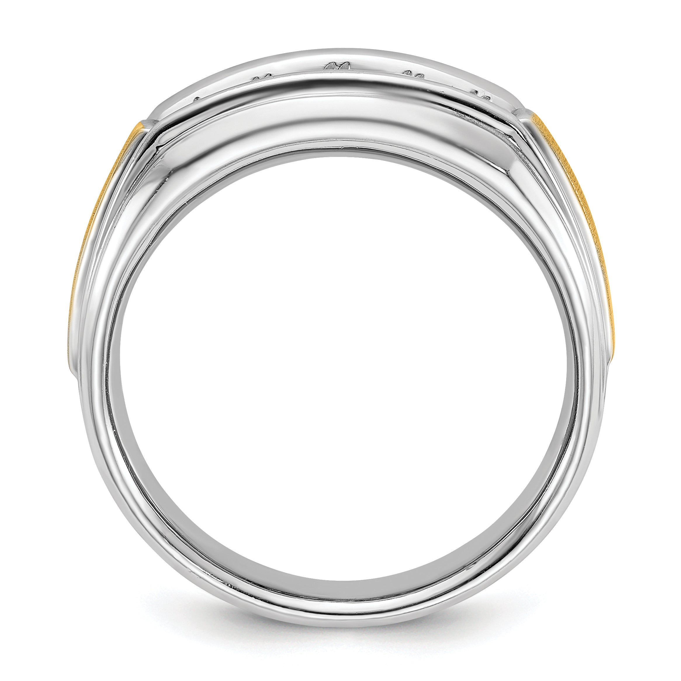 IBGoodman 14k Two-tone Men's Polished Satin and Grooved 5-Stone Complete 1/2 Carat Lab Grown Diamond Ring Secondary image