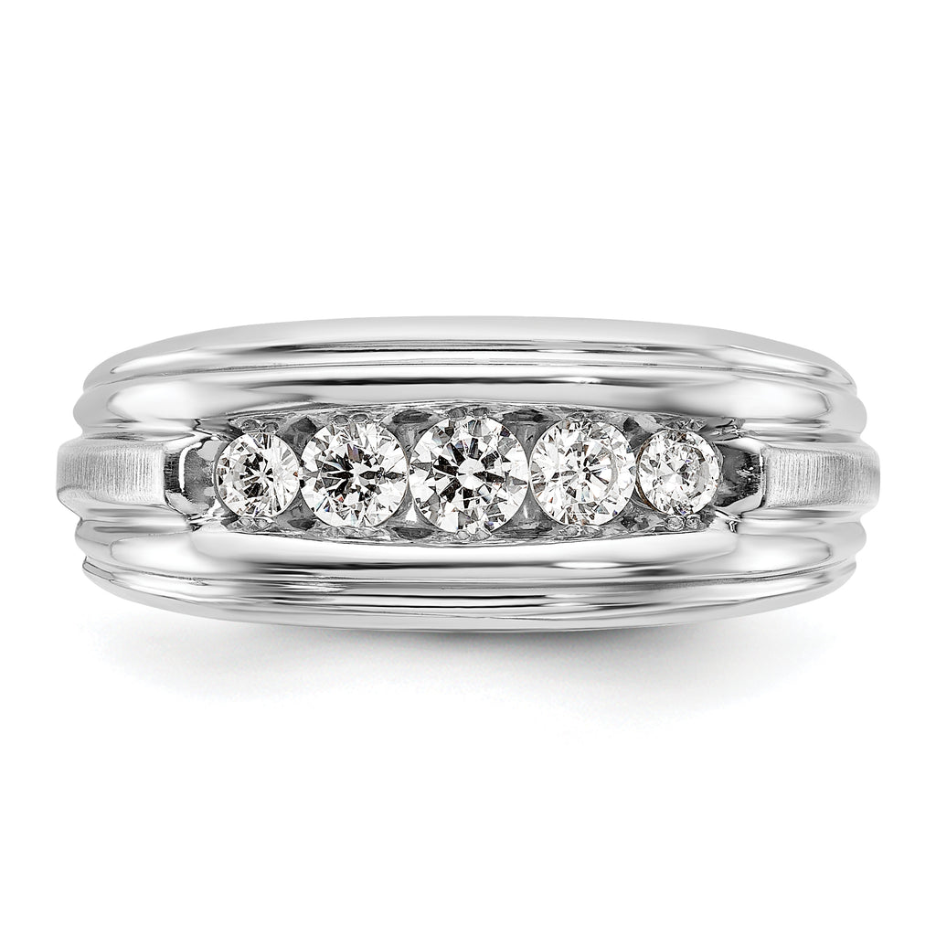 14k Two-tone Polished Satin and Grooved Five Stone Men's Ring Mounting, Mounting Only - Sophia Jewelers