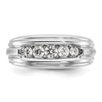 14k Two-tone Polished Satin and Grooved Five Stone Men's Ring Mounting, Mounting Only - Sophia Jewelers