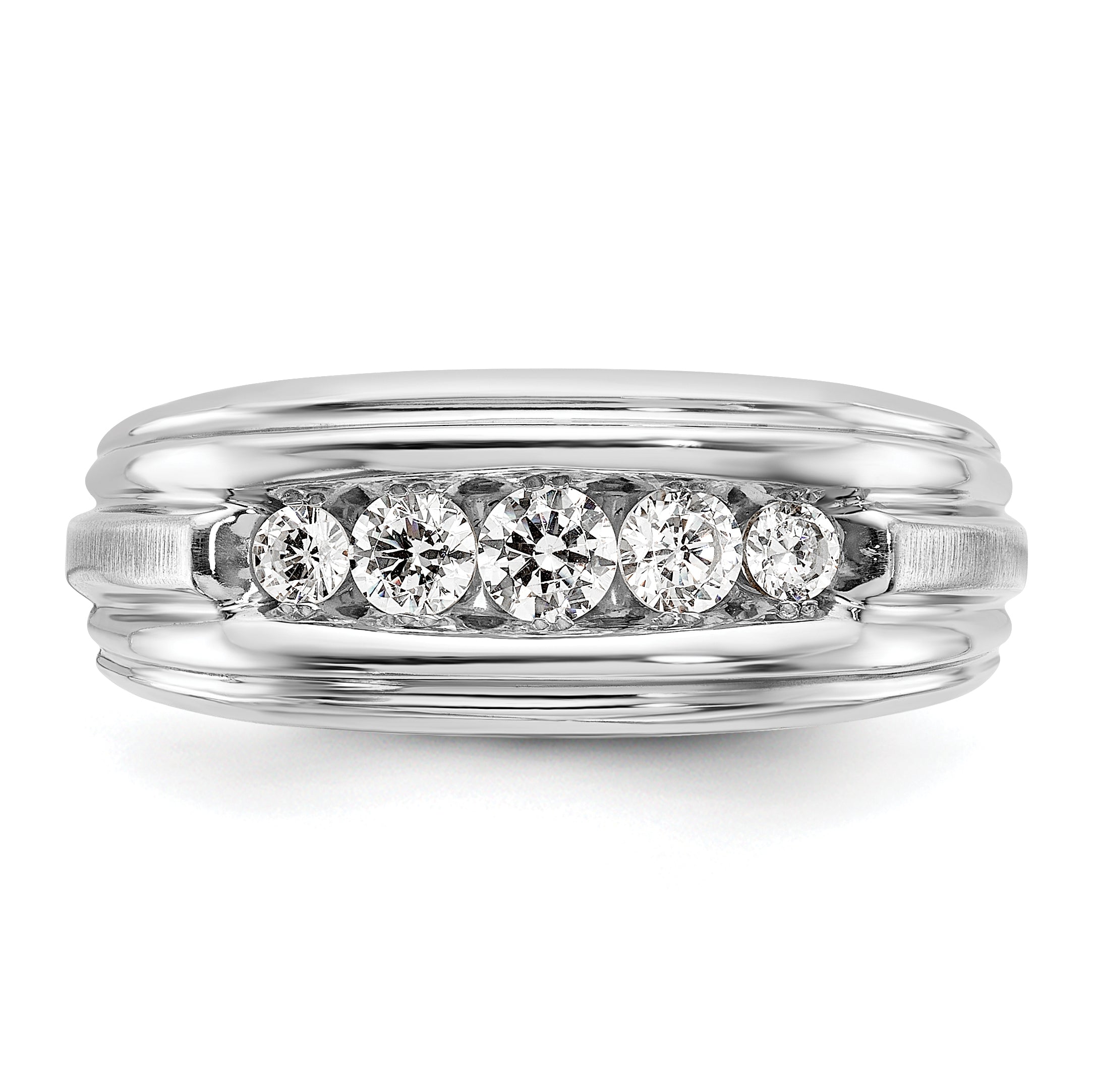 14k Two-tone Polished Satin and Grooved Five Stone Men's Ring Mounting, Mounting Only - Sophia Jewelers