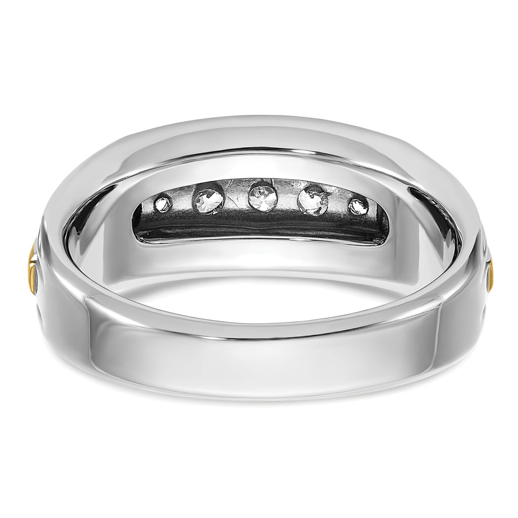 14k Two-tone Polished Satin and Grooved Five Stone Men's Ring Mounting, Mounting Only - Sophia Jewelers