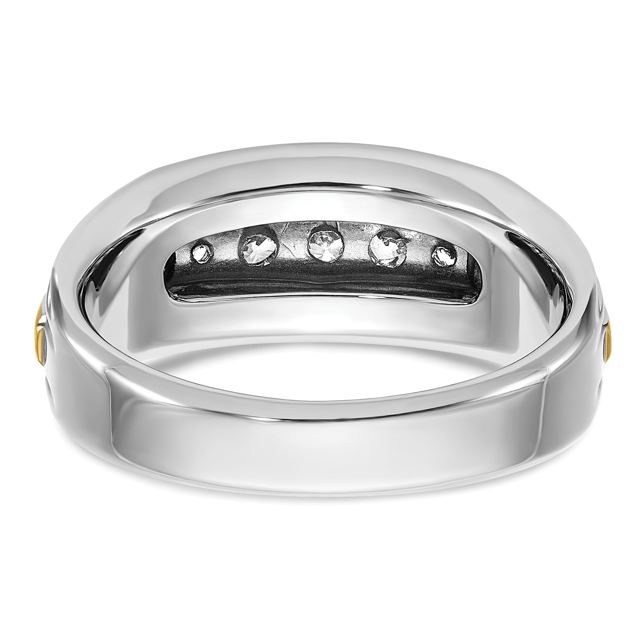 14k Two-tone Polished Satin and Grooved Five Stone Men's Ring Mounting, Mounting Only - Sophia Jewelers