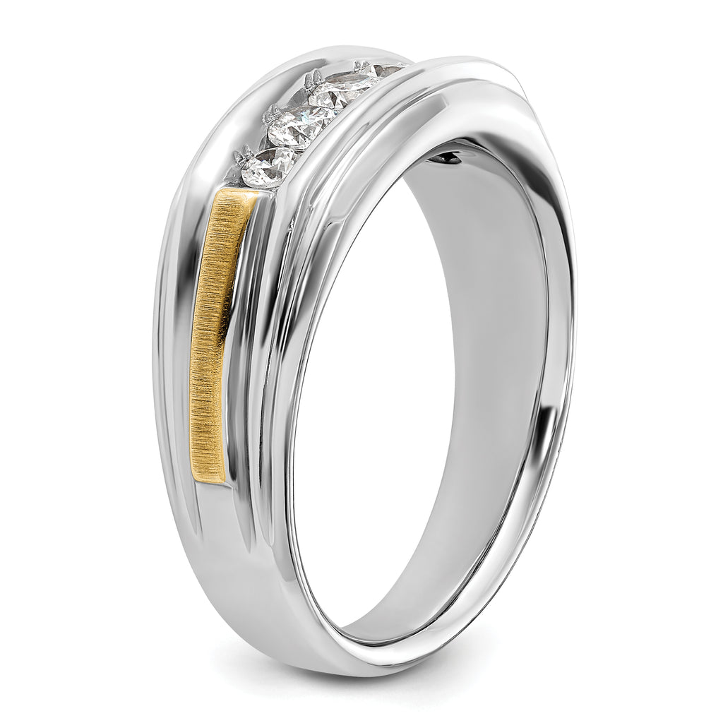 14k Two-tone Polished Satin and Grooved Five Stone Men's Ring Mounting, Mounting Only - Sophia Jewelers