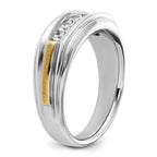 14k Two-tone Polished Satin and Grooved Five Stone Men's Ring Mounting, Mounting Only - Sophia Jewelers