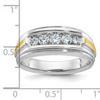 14k Two-tone Polished Satin and Grooved Five Stone Men's Ring Mounting, Mounting Only - Sophia Jewelers