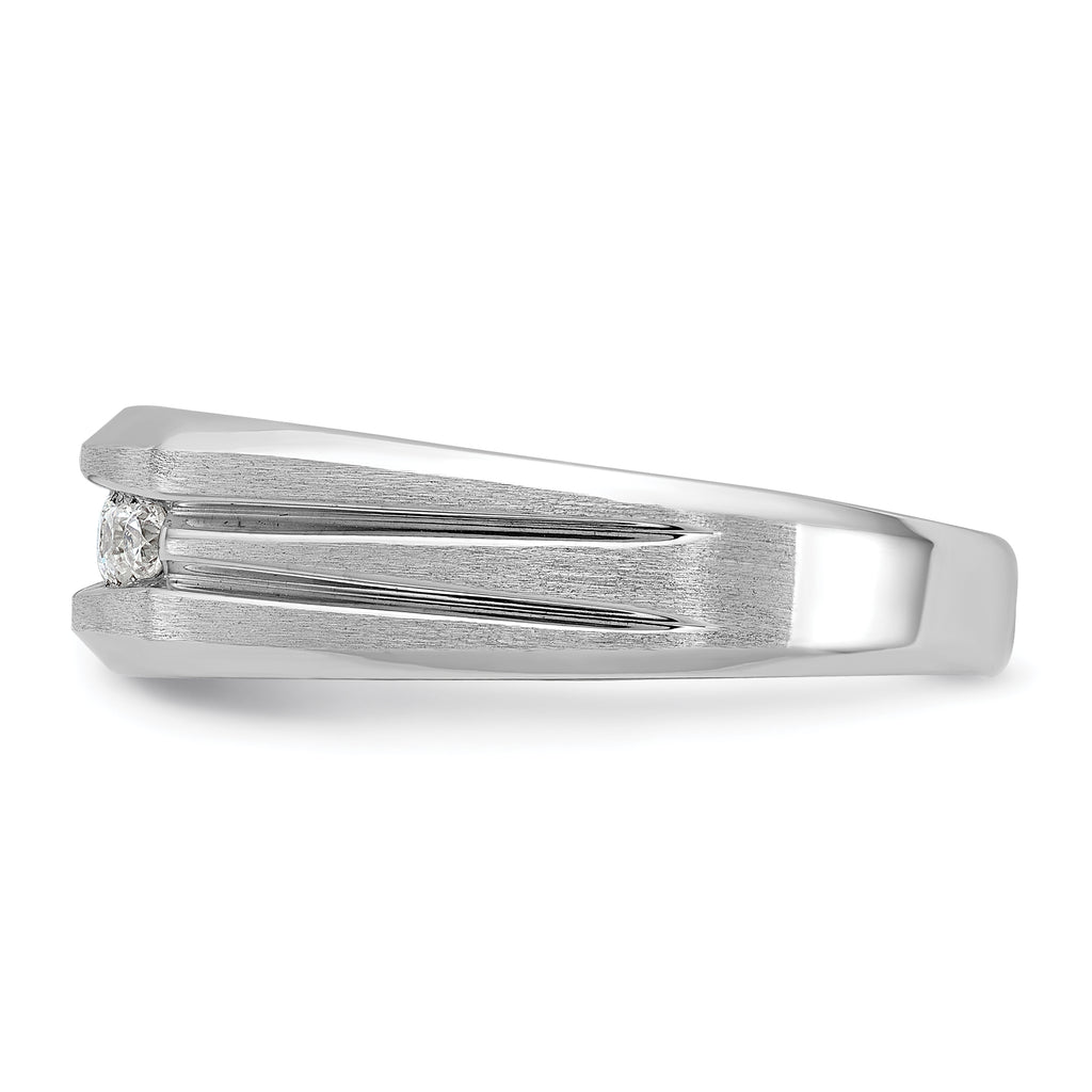 14k White Gold Polished Satin and Grooved Five Stone Men's Ring Mounting, Mounting Only - Sophia Jewelers