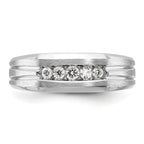 14k White Gold Polished Satin and Grooved Five Stone Men's Ring Mounting, Mounting Only - Sophia Jewelers