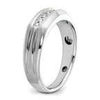 14k White Gold Polished Satin and Grooved Five Stone Men's Ring Mounting, Mounting Only - Sophia Jewelers