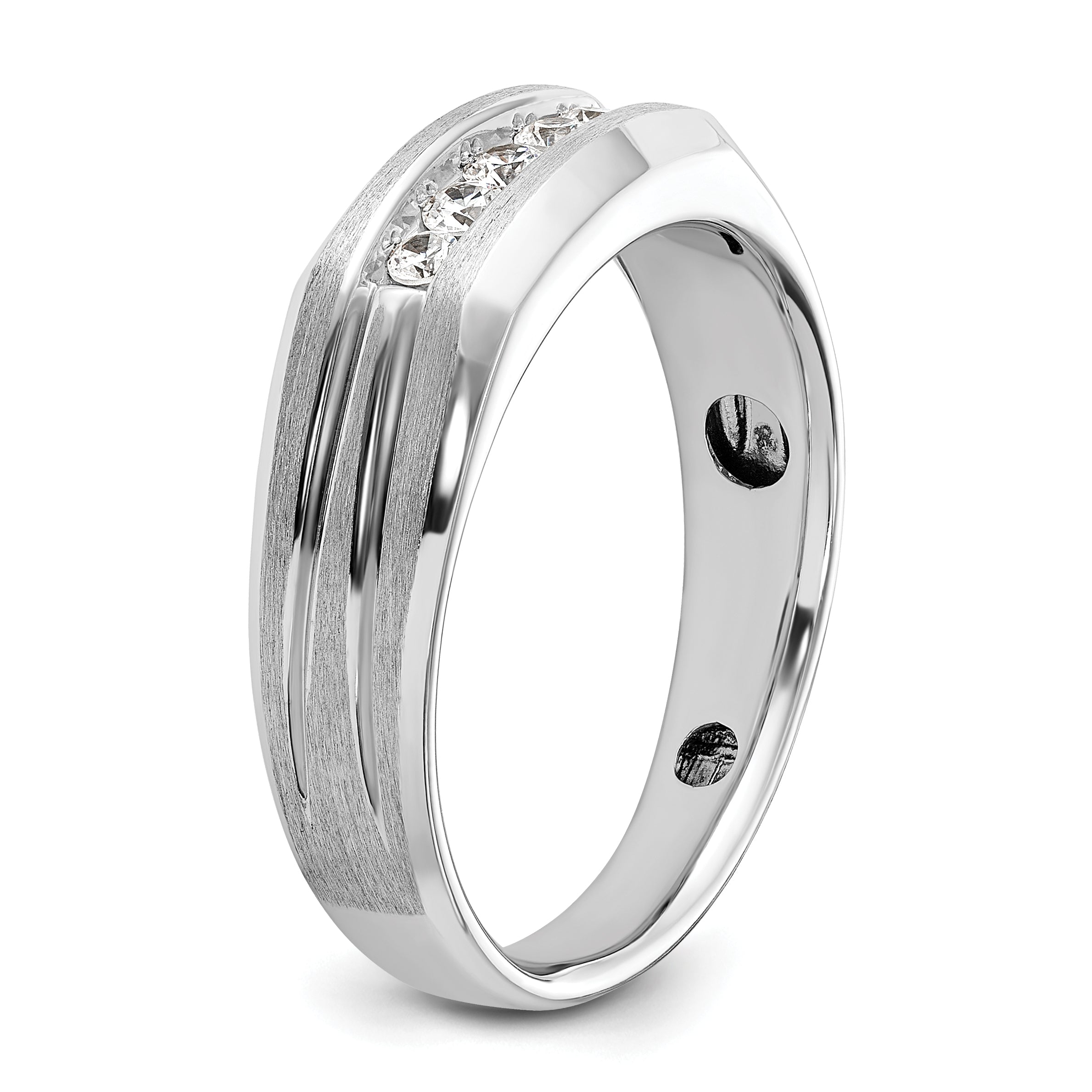 14k White Gold Polished Satin and Grooved Five Stone Men's Ring Mounting, Mounting Only - Sophia Jewelers