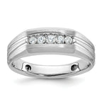 14k White Gold Polished Satin and Grooved Five Stone Men's Ring Mounting, Mounting Only - Sophia Jewelers