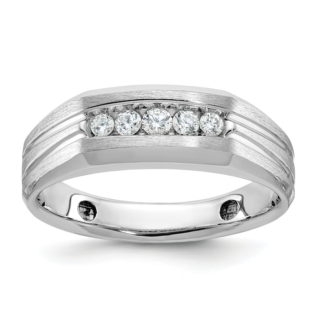 10k White Gold 1/4 carat Lab Grown Diamond VS/SI+ G+ Complete Polished Satin and Grooved Five Stone - Sophia Jewelers