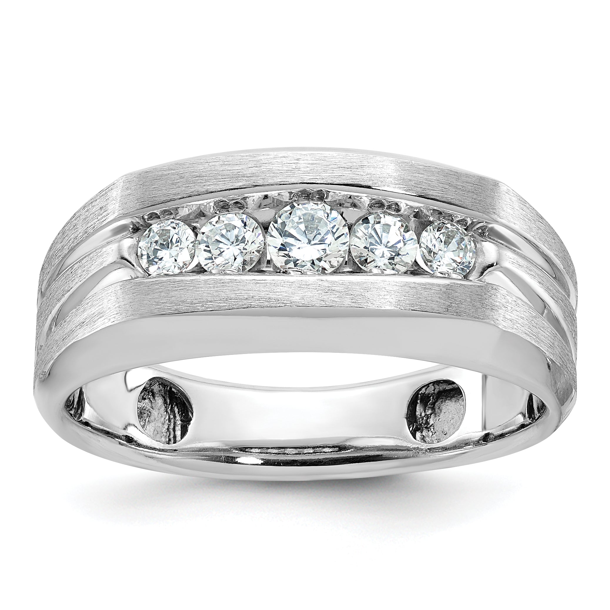10k White Gold Men's Polished and Brushed 5-Stone 1/2 Carat A Quality Diamond Ring Main image