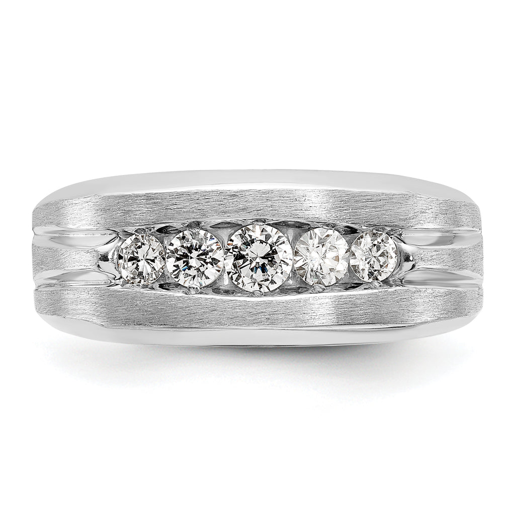 14k White Gold Satin and Grooved Five Stone Men's Ring Mounting, Mounting Only - Sophia Jewelers