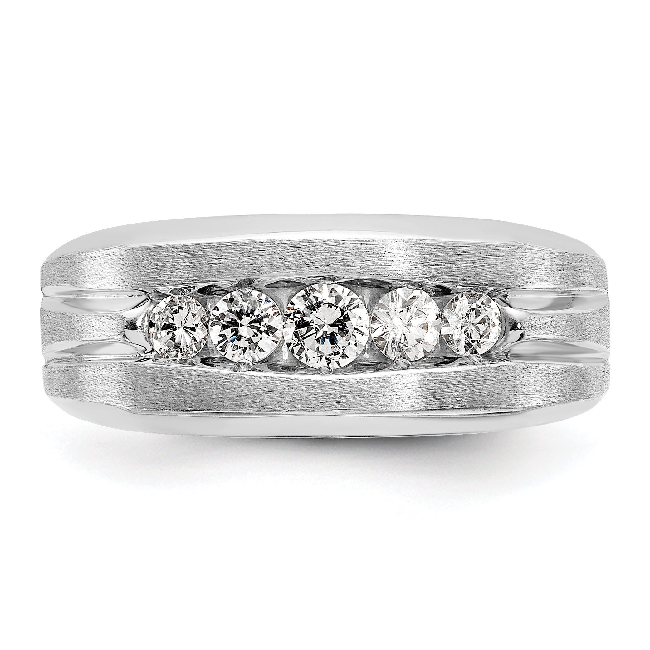 14k White Gold Satin and Grooved Five Stone Men's Ring Mounting, Mounting Only - Sophia Jewelers