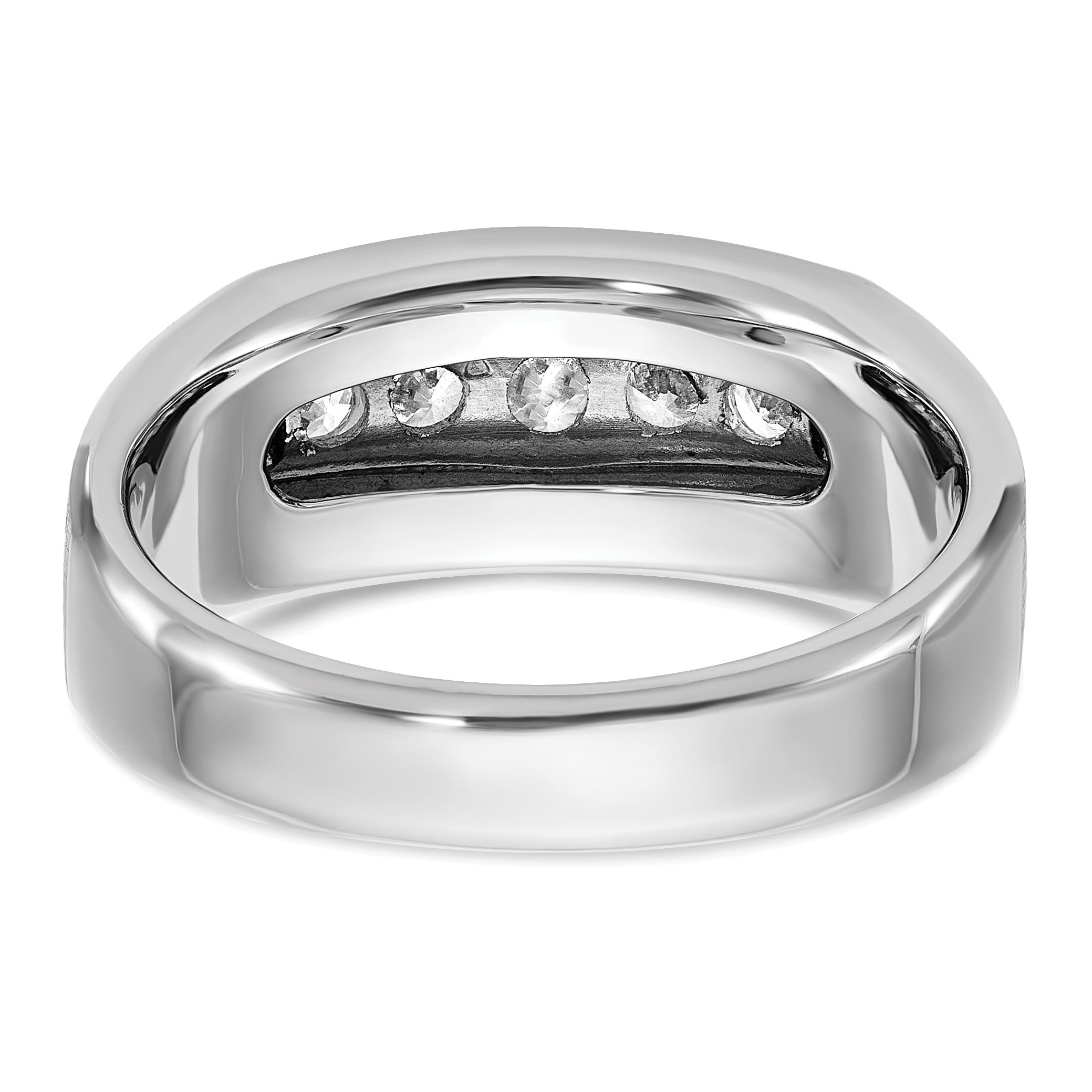 14k White Gold Satin and Grooved Five Stone Men's Ring Mounting, Mounting Only - Sophia Jewelers