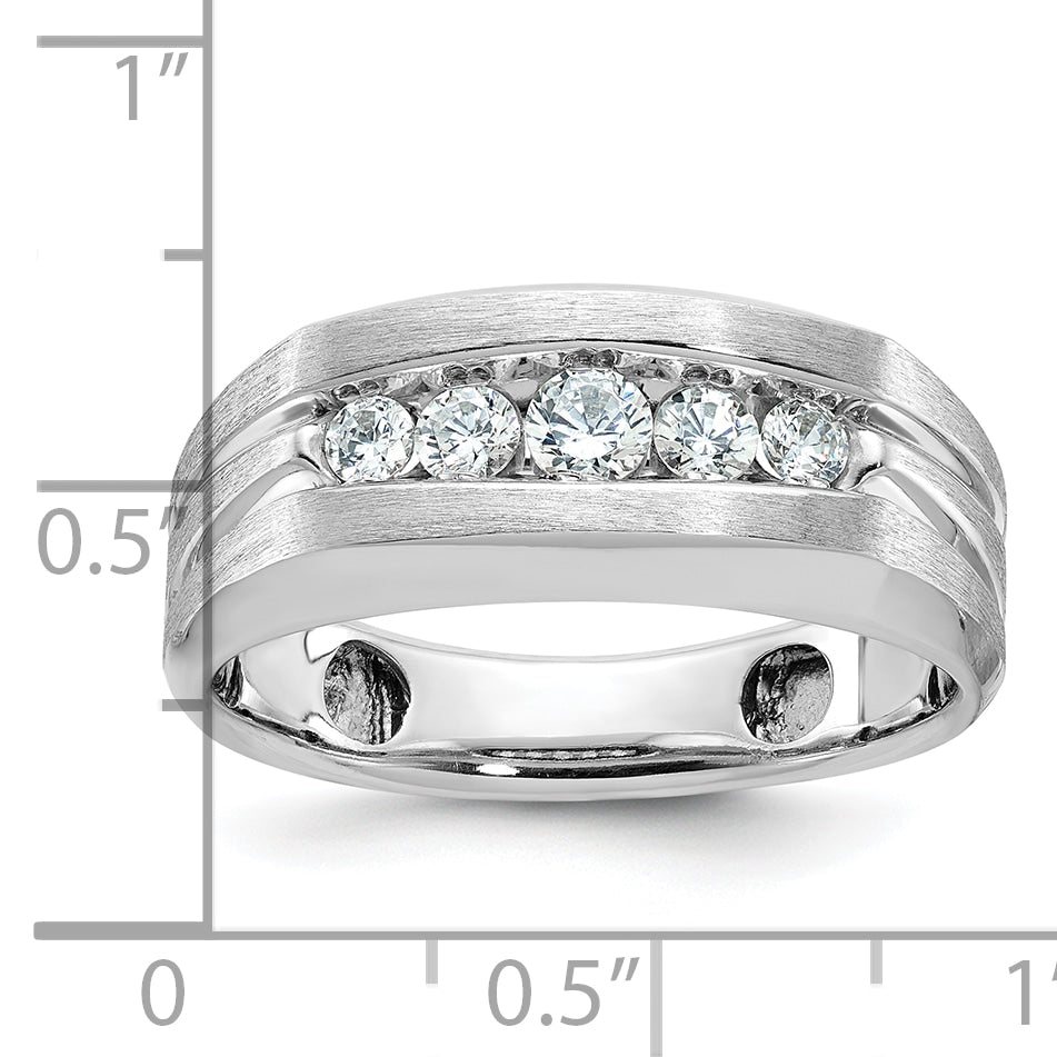 14k White Gold Men's Polished and Brushed 5-Stone 1/2 Carat AA Quality Diamond Ring Secondary image