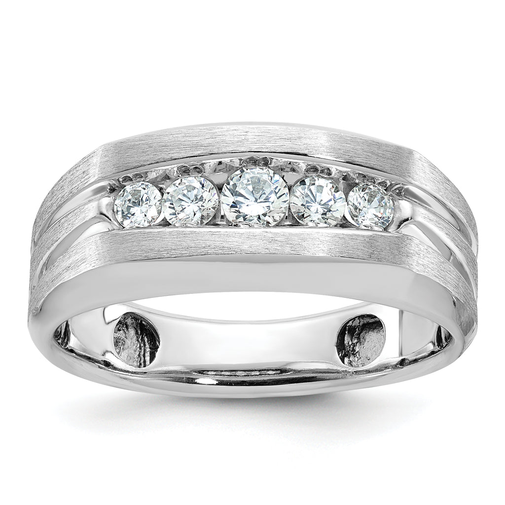 14k White Gold Men's Polished and Brushed 5-Stone 1/2 Carat AA Quality Diamond Ring - Sophia Jewelers