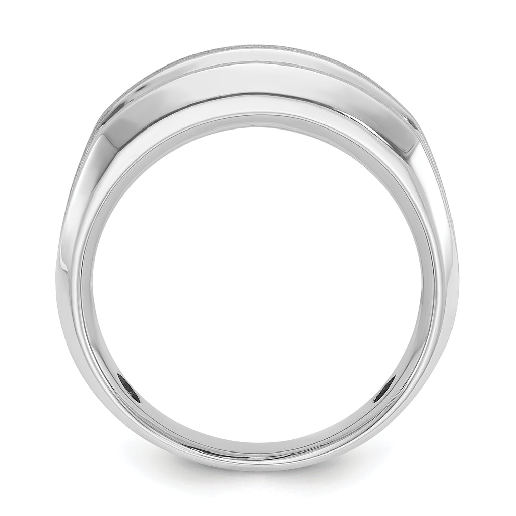 10k White Gold Men's Polished Satin and Grooved 5-Stone 1 Carat A Quality Diamond Ring