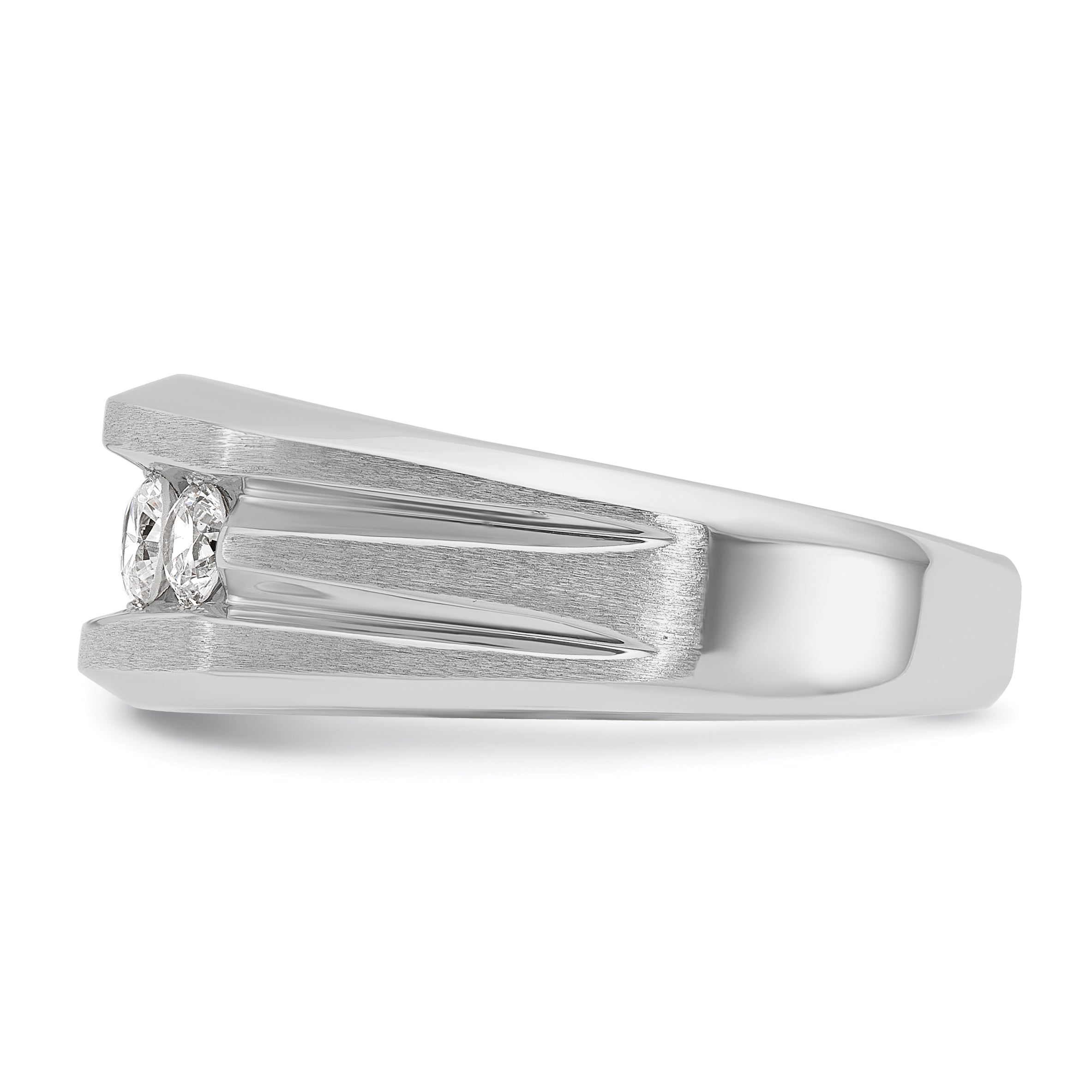 10k White Gold Men's Polished Satin and Grooved 5-Stone 1 Carat A Quality Diamond Ring