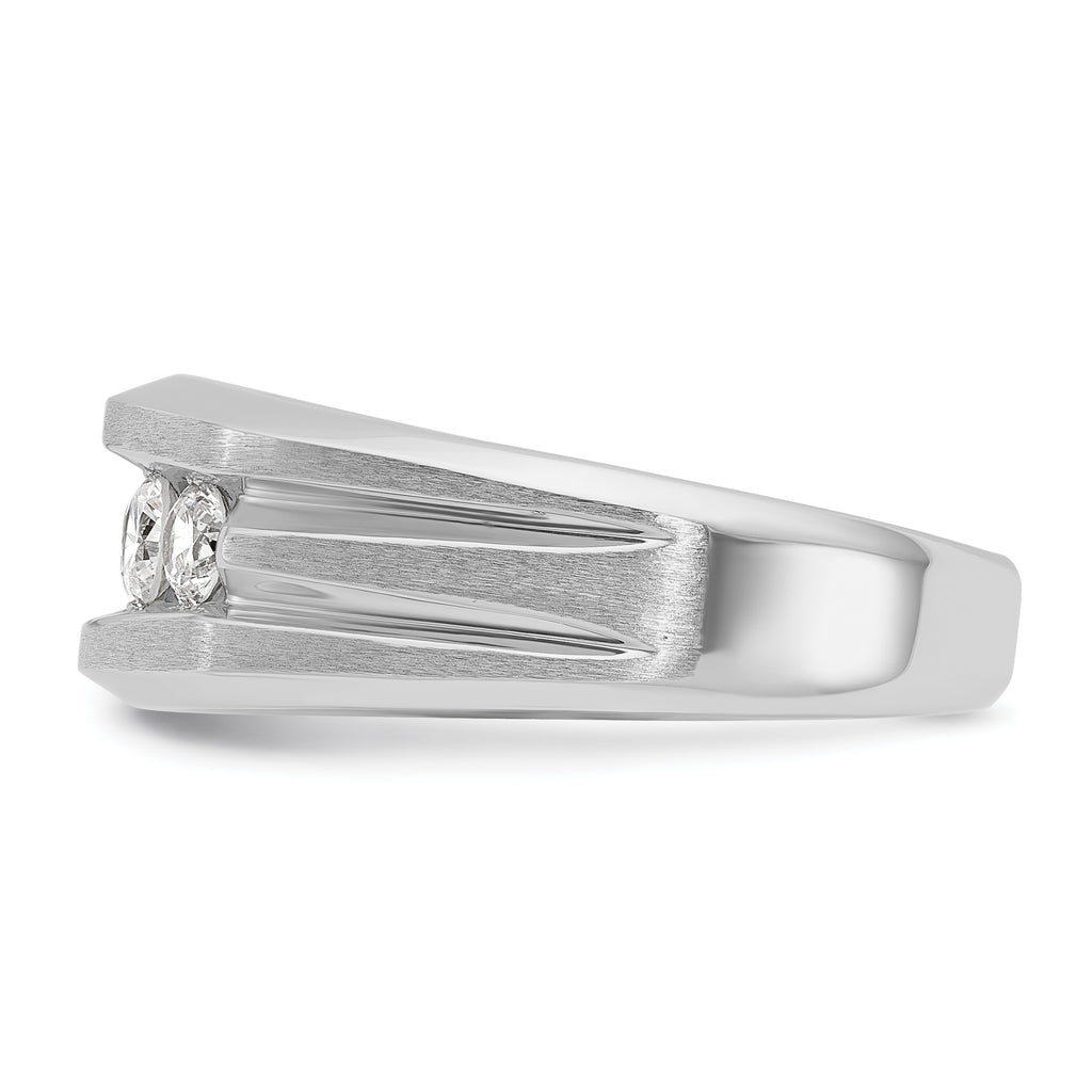 10k White Gold Men's Polished Satin and Grooved 5-Stone 1 Carat A Quality Diamond Ring