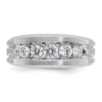 10k White Gold Men's Polished Satin and Grooved 5-Stone 1 Carat A Quality Diamond Ring