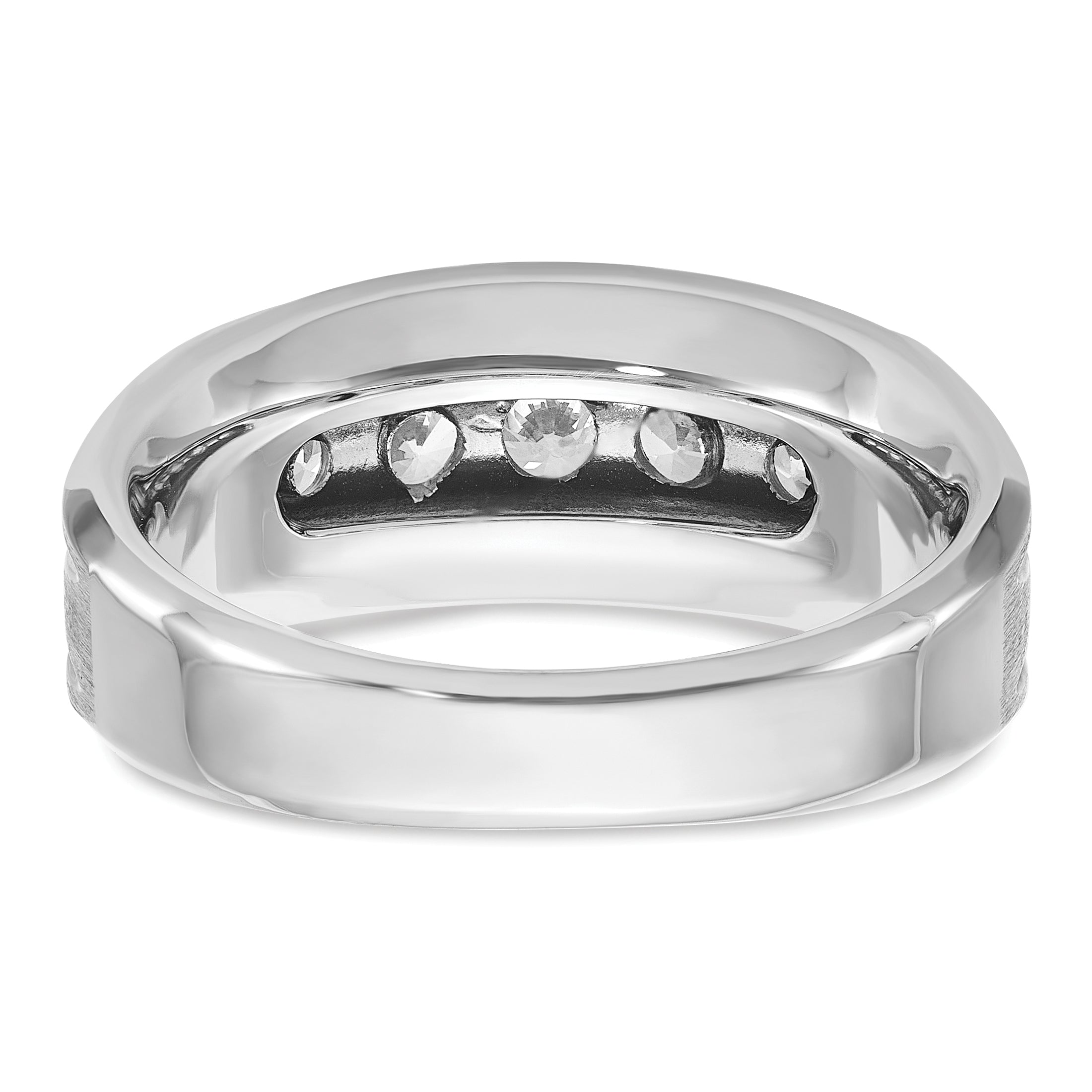 10k White Gold Men's Polished Satin and Grooved 5-Stone 1 Carat A Quality Diamond Ring