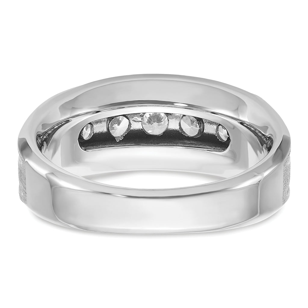 10k White Gold Men's Polished Satin and Grooved 5-Stone 1 Carat A Quality Diamond Ring