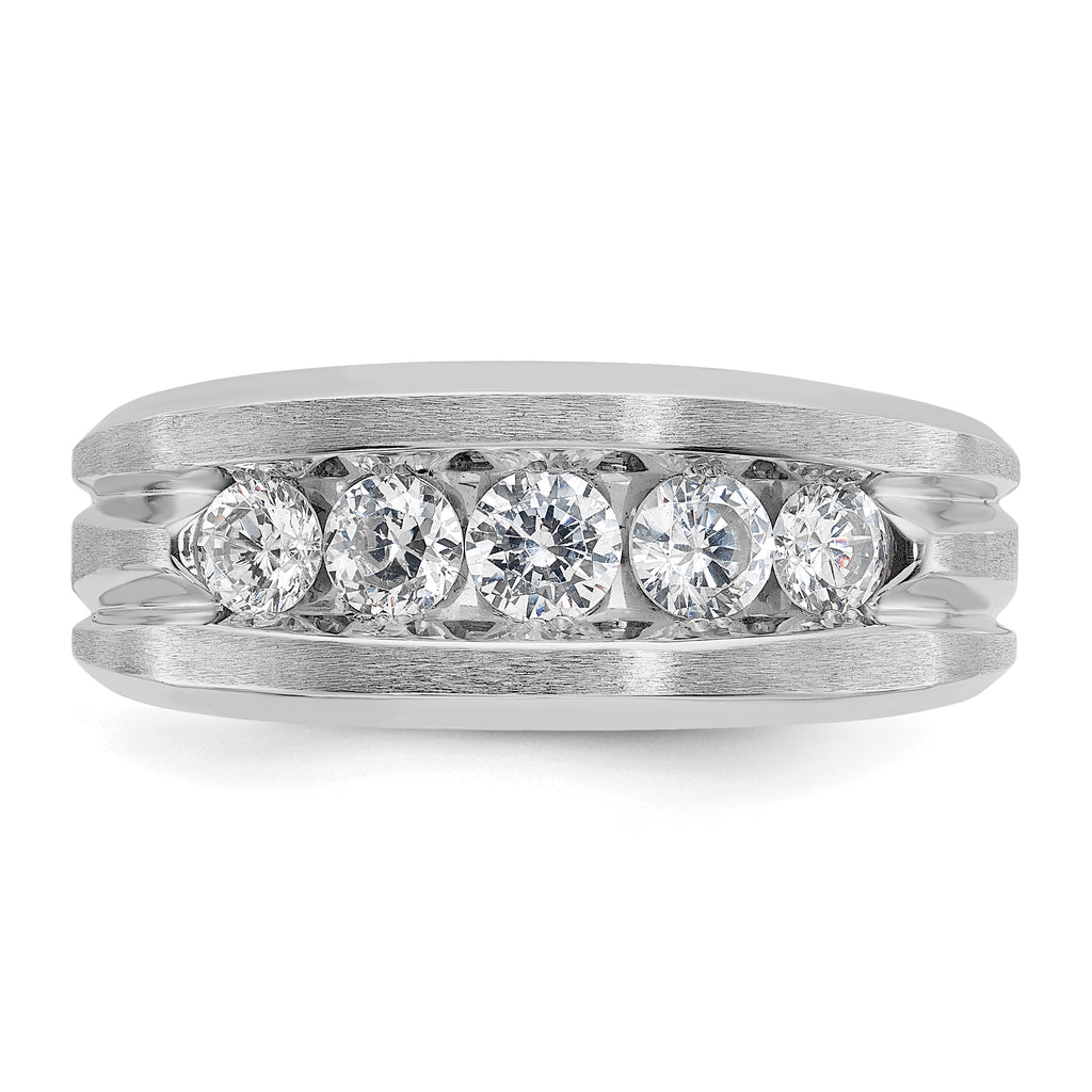 14k White Gold Men's Polished Satin and Grooved 5-Stone Ring Mounting, Mounting Only - Sophia Jewelers