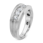 14k White Gold Men's Polished Satin and Grooved 5-Stone 1 Carat AA Quality Diamond Ring - Sophia Jewelers