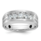 14k White Gold Men's Polished Satin and Grooved 5-Stone Ring Mounting, Mounting Only - Sophia Jewelers