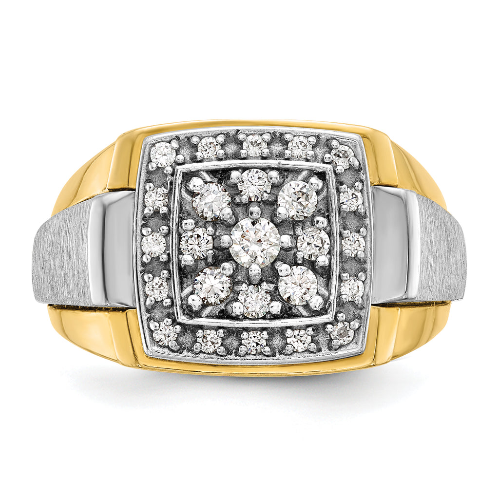 14k Two-tone Mens Polished and Satin 1/2 Carat AA Diamond Square Cluster Ring - Sophia Jewelers
