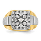 14k Two-tone Mens Polished and Satin 1/2 Carat AA Diamond Square Cluster Ring - Sophia Jewelers